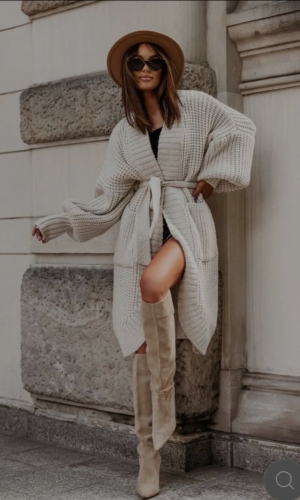 Cardigan lang tyk beige